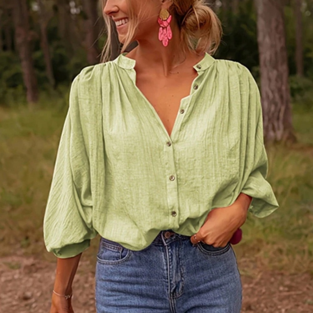 Luxe mint green button detail blouse